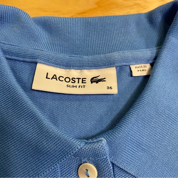 EUC LACOSTE SLIM FIT PIQUE POLO SHIRT - cerulean blue - size 36/4US - Picture 2 of 4